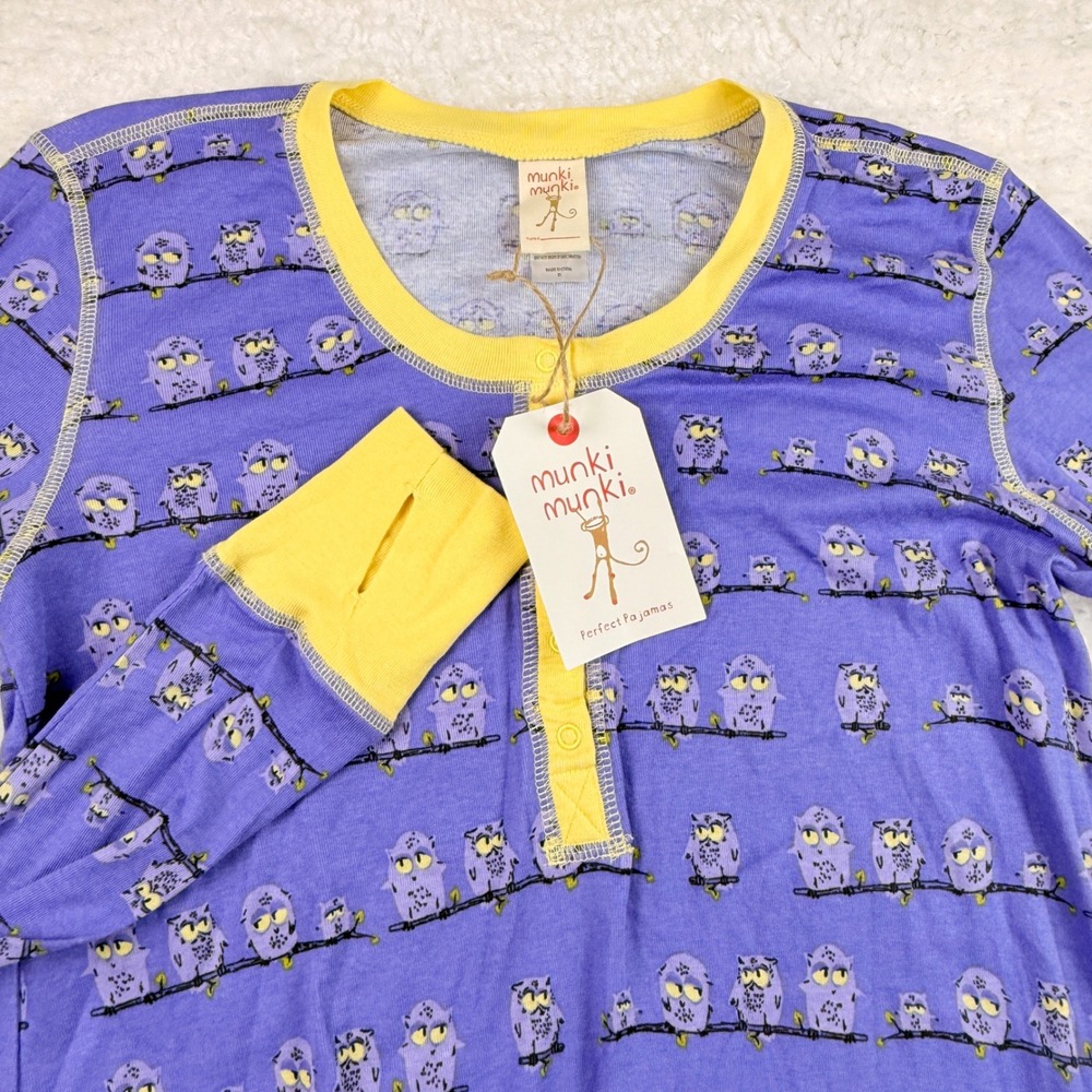 Munki Munki Nightgown Womens XL Purple Owl Print Long Sleeve Thumbhole NWT